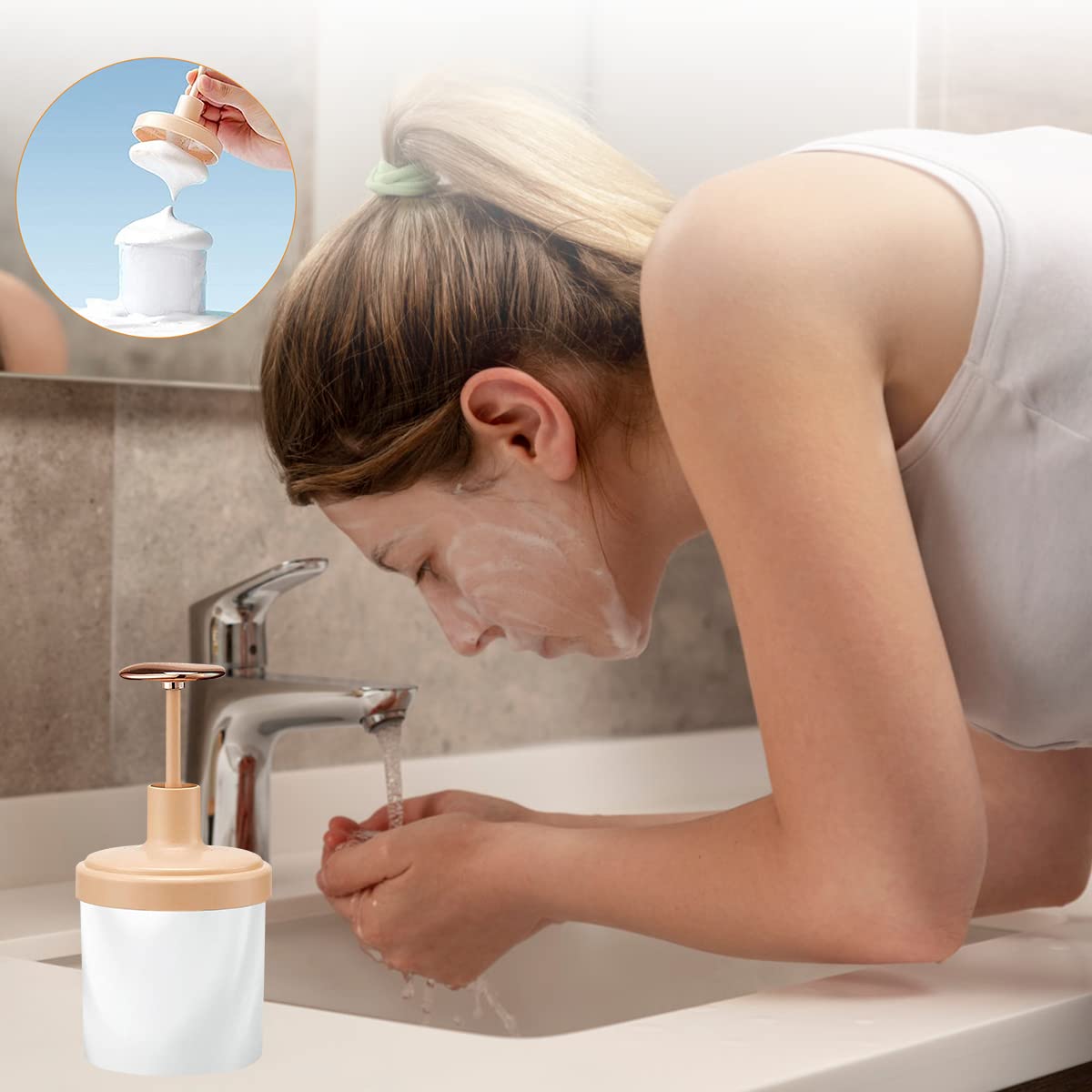 MAYCREATE Face Cleanser Foamer Face Wash Foamer with Press Handle Rotatable Stirrer Rich Foam Maker Transparent Foam Bottle for Face Cleanser, Shampoo(White) MAYCREATE Face Cleanser Foamer Face Wash Foamer with Press Handle Rotatable Stirrer Rich Foam Maker Transparent Foam Bottle for Face Cleanser, Shampoo(White)